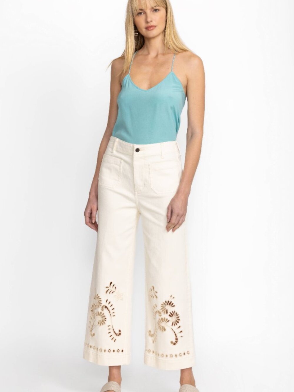 Johnny Was Charlotta Cropped Wide Leg Jeans Size 32 Natural Color